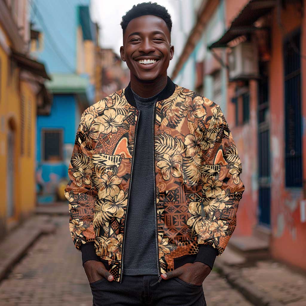 Afro Hibiscus Tropical Bomber Jacket African Pattern - African Pride