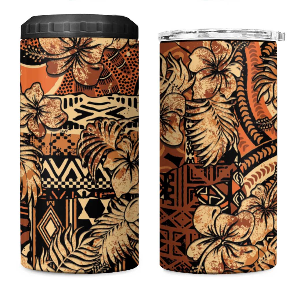 Afro Hibiscus Tropical 4 in 1 Can Cooler Tumbler African Pattern - African Pride