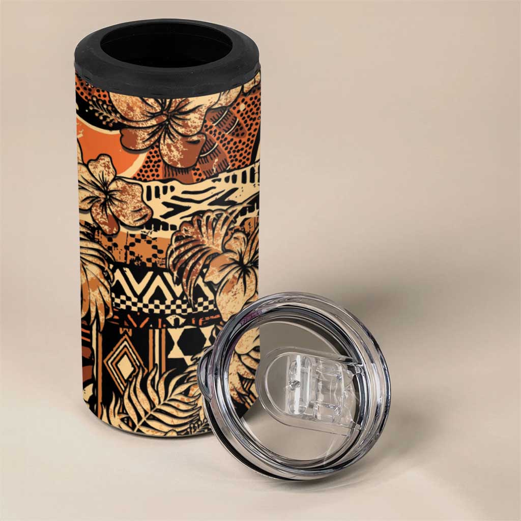 Afro Hibiscus Tropical 4 in 1 Can Cooler Tumbler African Pattern - African Pride