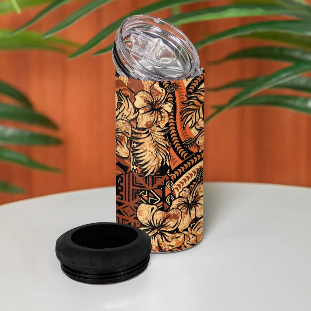 Afro Hibiscus Tropical 4 in 1 Can Cooler Tumbler African Pattern - African Pride