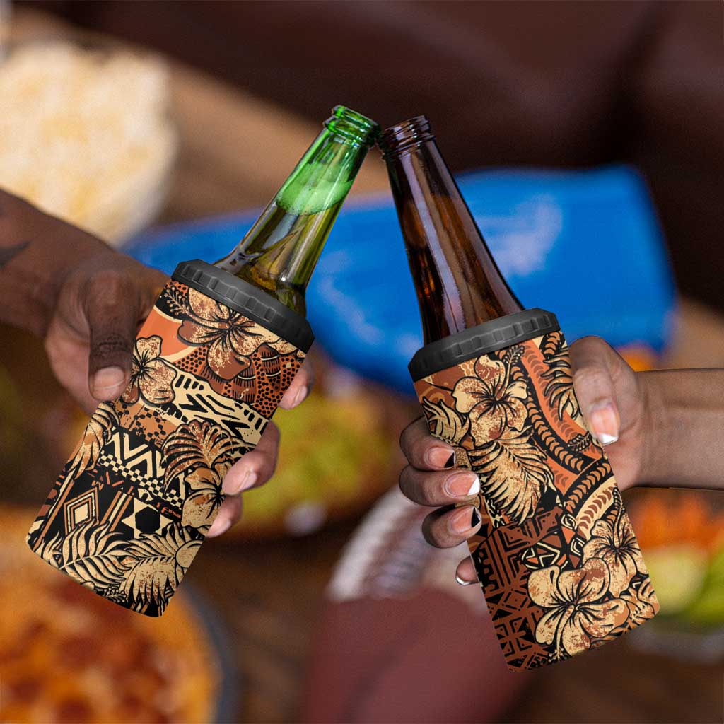 Afro Hibiscus Tropical 4 in 1 Can Cooler Tumbler African Pattern - African Pride