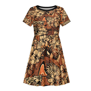 Afro Hibiscus Tropical Kid Short Sleeve Dress African Pattern - African Pride