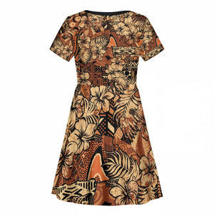 Afro Hibiscus Tropical Kid Short Sleeve Dress African Pattern - African Pride