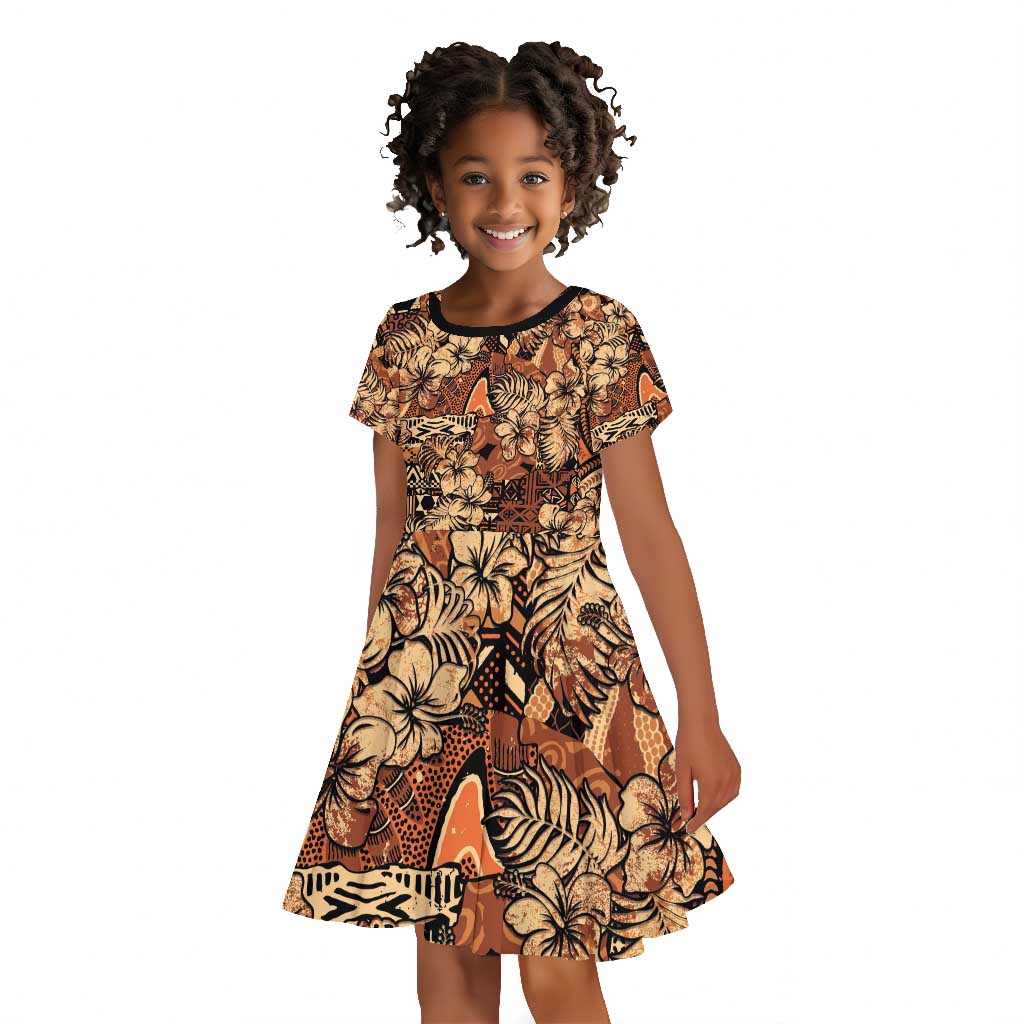 Afro Hibiscus Tropical Kid Short Sleeve Dress African Pattern - African Pride