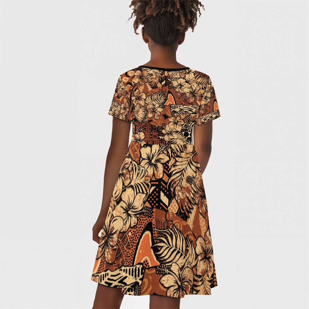 Afro Hibiscus Tropical Kid Short Sleeve Dress African Pattern - African Pride