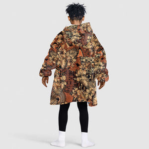 Afro Hibiscus Tropical Kid Wearable Blanket Hoodie African Pattern - African Pride