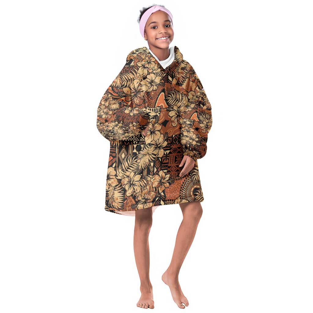 Afro Hibiscus Tropical Kid Wearable Blanket Hoodie African Pattern - African Pride