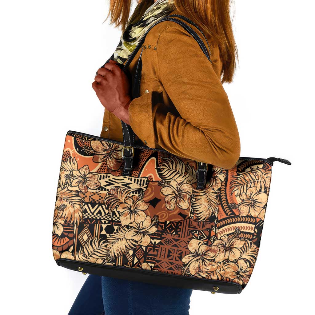 Afro Hibiscus Tropical Leather Tote Bag African Pattern - African Pride