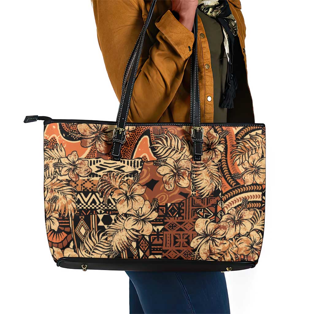 Afro Hibiscus Tropical Leather Tote Bag African Pattern - African Pride