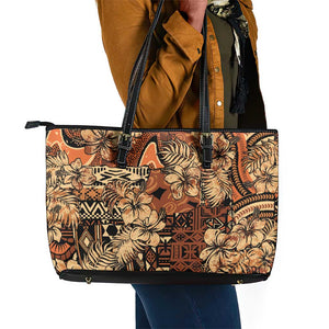 Afro Hibiscus Tropical Leather Tote Bag African Pattern - African Pride