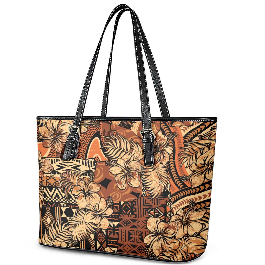 Afro Hibiscus Tropical Leather Tote Bag African Pattern - African Pride