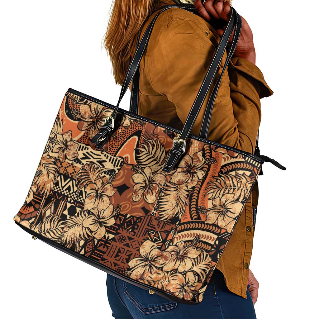 Afro Hibiscus Tropical Leather Tote Bag African Pattern - African Pride