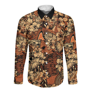 Afro Hibiscus Tropical Long Sleeve Button Shirt African Pattern - African Pride