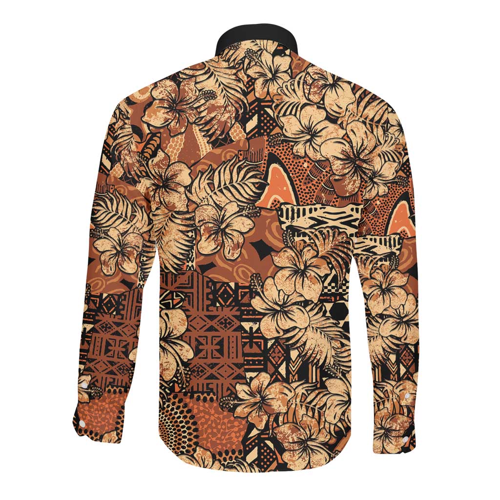 Afro Hibiscus Tropical Long Sleeve Button Shirt African Pattern - African Pride
