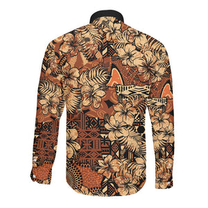 Afro Hibiscus Tropical Long Sleeve Button Shirt African Pattern - African Pride