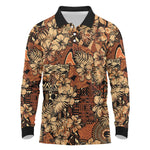 Afro Hibiscus Tropical Long Sleeve Polo Shirt African Pattern - African Pride