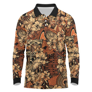 Afro Hibiscus Tropical Long Sleeve Polo Shirt African Pattern - African Pride