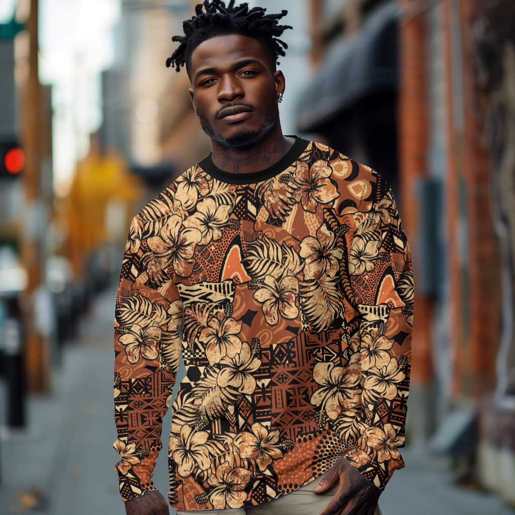 Afro Hibiscus Tropical Long Sleeve Shirt African Pattern - African Pride