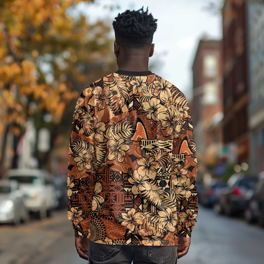 Afro Hibiscus Tropical Long Sleeve Shirt African Pattern - African Pride