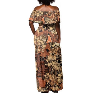 Afro Hibiscus Tropical Off Shoulder Maxi Dress African Pattern - African Pride
