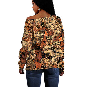 Afro Hibiscus Tropical Off Shoulder Sweater African Pattern - African Pride
