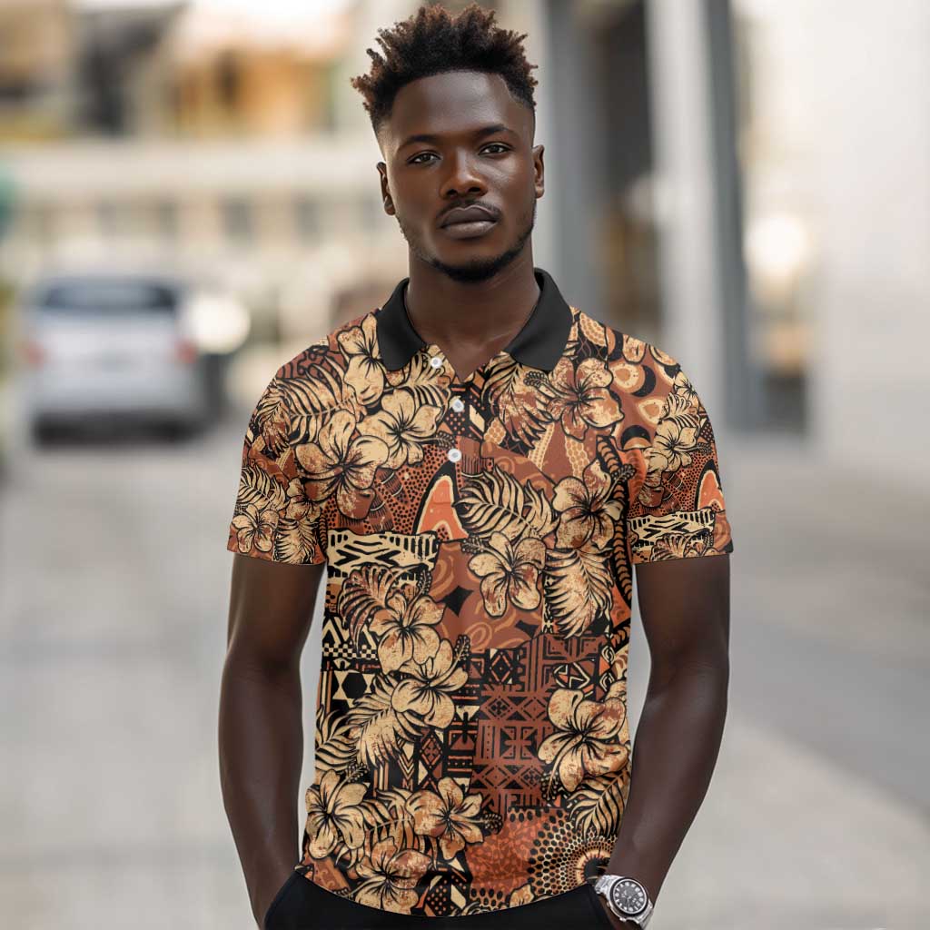 Afro Hibiscus Tropical Polo Shirt African Pattern - African Pride