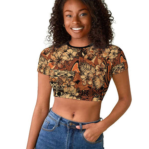 Afro Hibiscus Tropical Raglan Cropped T shirt African Pattern - African Pride