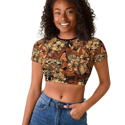 Afro Hibiscus Tropical Raglan Cropped T shirt African Pattern - African Pride
