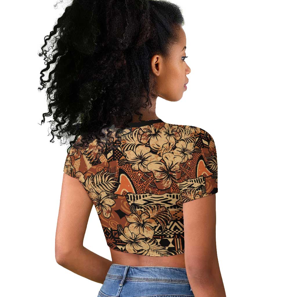 Afro Hibiscus Tropical Raglan Cropped T shirt African Pattern - African Pride