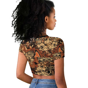 Afro Hibiscus Tropical Raglan Cropped T shirt African Pattern - African Pride