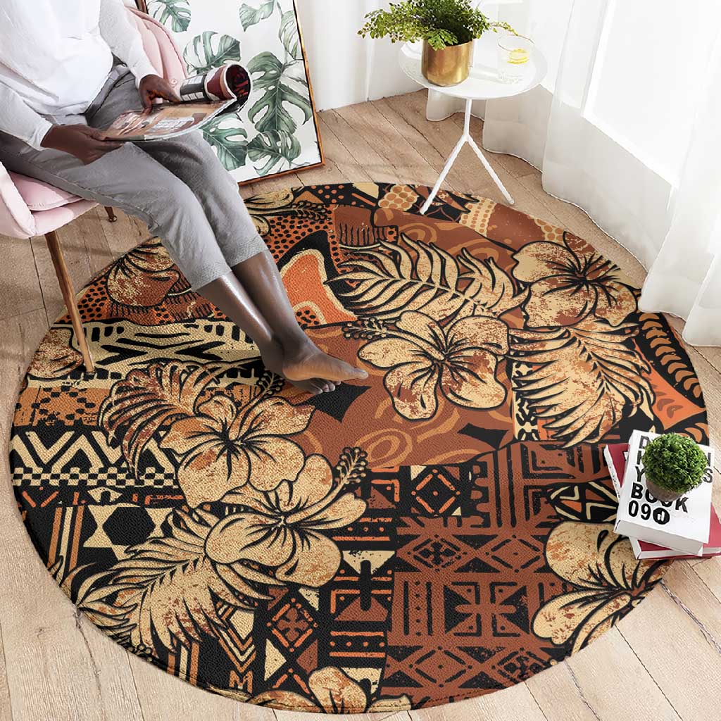 Afro Hibiscus Tropical Round Carpet African Pattern - African Pride