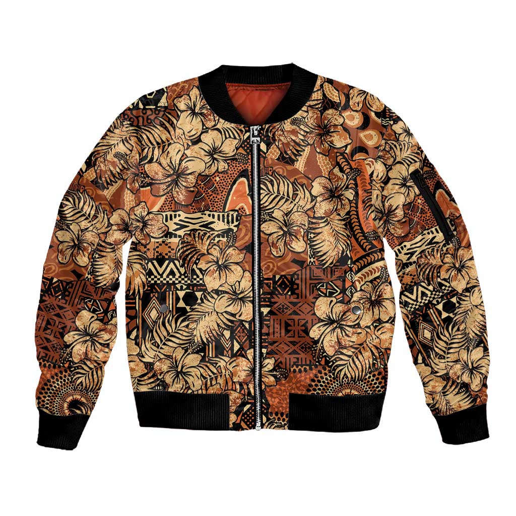 Afro Hibiscus Tropical Sleeve Zip Bomber Jacket African Pattern - African Pride