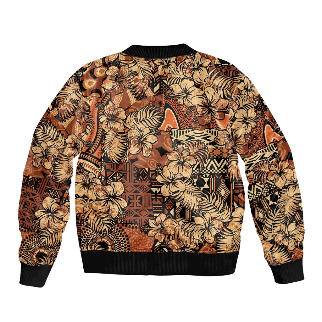 Afro Hibiscus Tropical Sleeve Zip Bomber Jacket African Pattern - African Pride