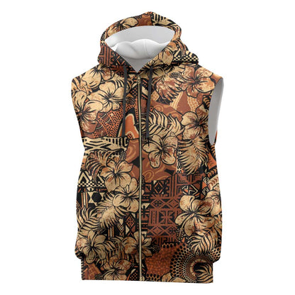 Afro Hibiscus Tropical Sleeveless Zip Hoodie African Pattern - African Pride