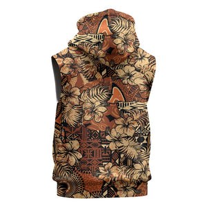 Afro Hibiscus Tropical Sleeveless Zip Hoodie African Pattern - African Pride