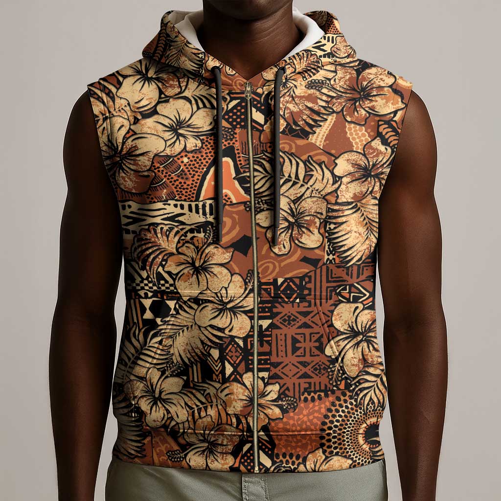 Afro Hibiscus Tropical Sleeveless Zip Hoodie African Pattern - African Pride