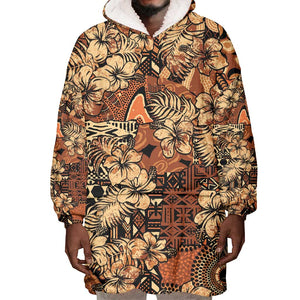 Afro Hibiscus Tropical Wearable Blanket Hoodie African Pattern - African Pride