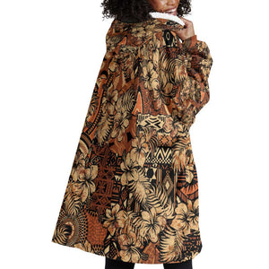 Afro Hibiscus Tropical Wearable Blanket Hoodie African Pattern - African Pride