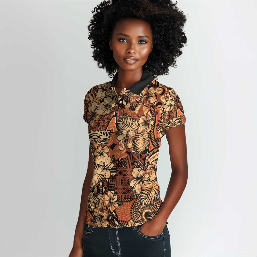 Afro Hibiscus Tropical Women Polo Shirt African Pattern - African Pride
