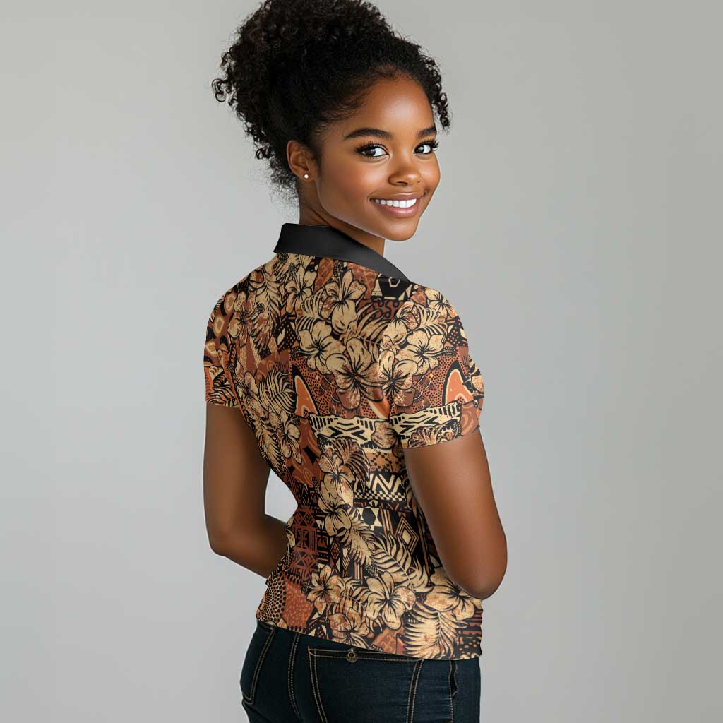 Afro Hibiscus Tropical Women Polo Shirt African Pattern - African Pride