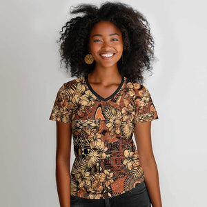 Afro Hibiscus Tropical Women V-Neck T-Shirt African Pattern - African Pride