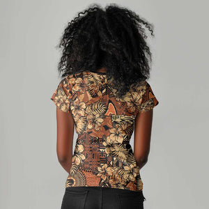 Afro Hibiscus Tropical Women V-Neck T-Shirt African Pattern - African Pride