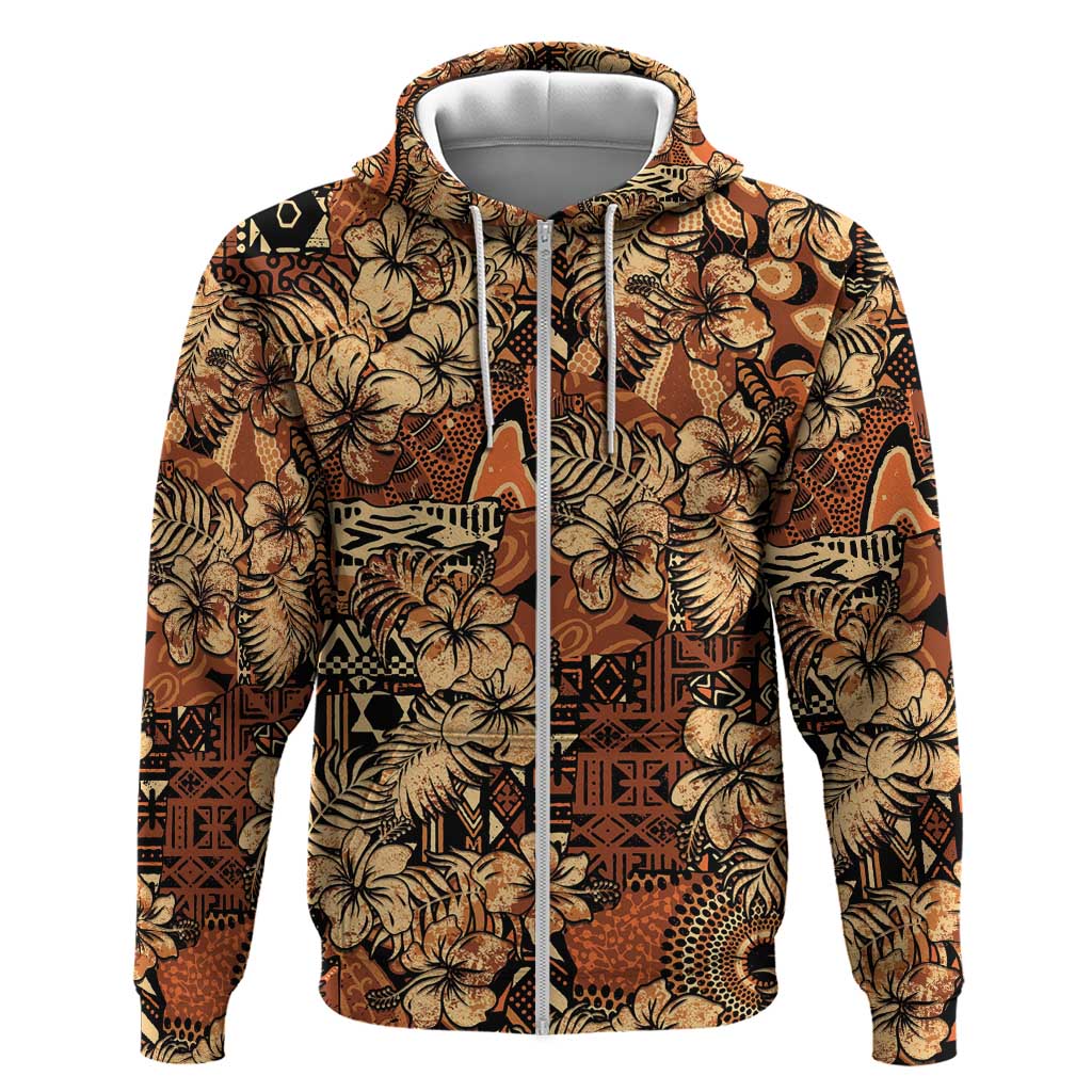 Afro Hibiscus Tropical Zip Hoodie African Pattern - African Pride