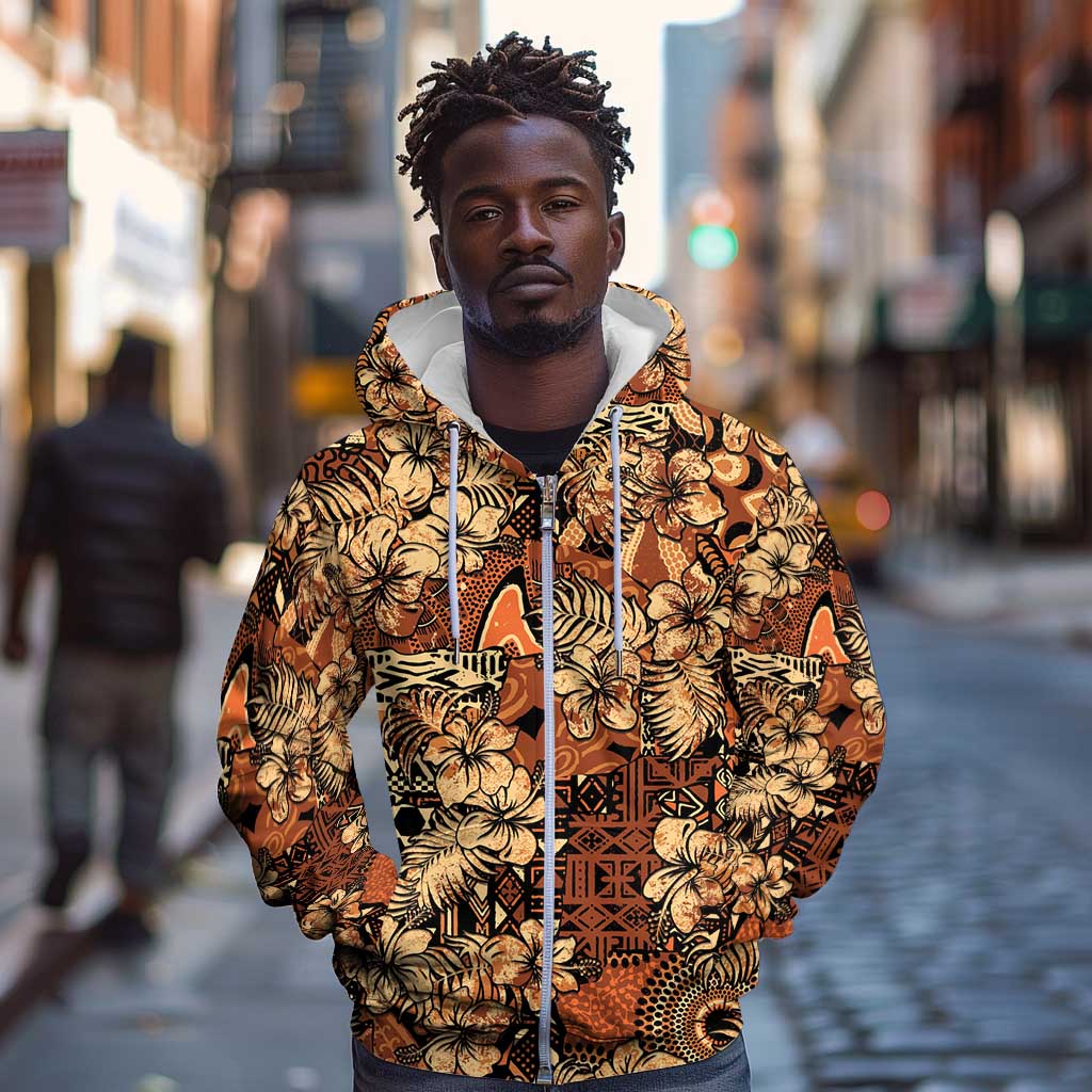 Afro Hibiscus Tropical Zip Hoodie African Pattern - African Pride
