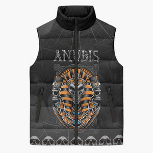 Personalized Halloween Egypt Sleeveless Puffer Jacket Skull Anubis