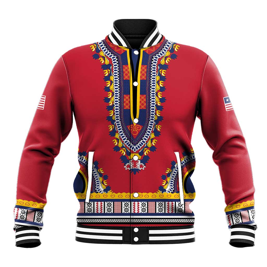 Personalized Liberia Red Dashiki Baseball Jacket - African Pride