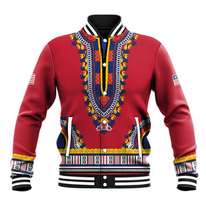 Personalized Liberia Red Dashiki Baseball Jacket - African Pride