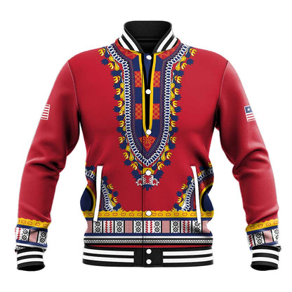 Personalized Liberia Red Dashiki Baseball Jacket - African Pride