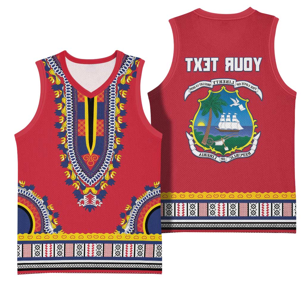 Personalized Liberia Red Dashiki Basketball Jersey - African Pride