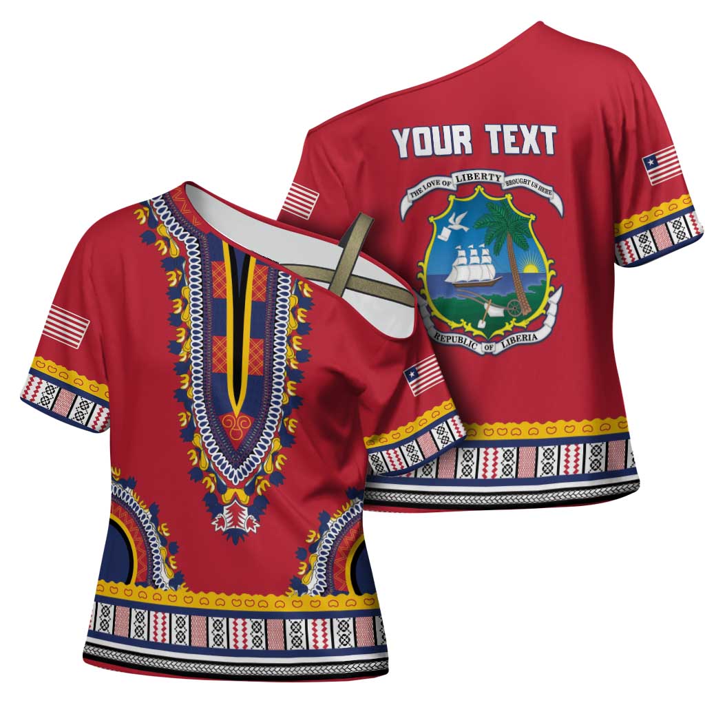 Personalized Liberia Dashiki Cross Shoulder Shirt Red Color